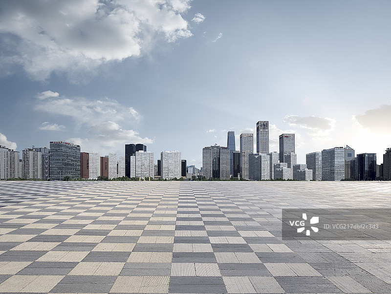 北京CBD摩天大楼建筑群和时尚广场地面图片素材