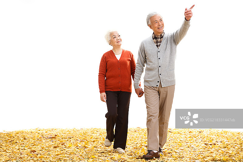 幸福的老年夫妇户外散步图片素材