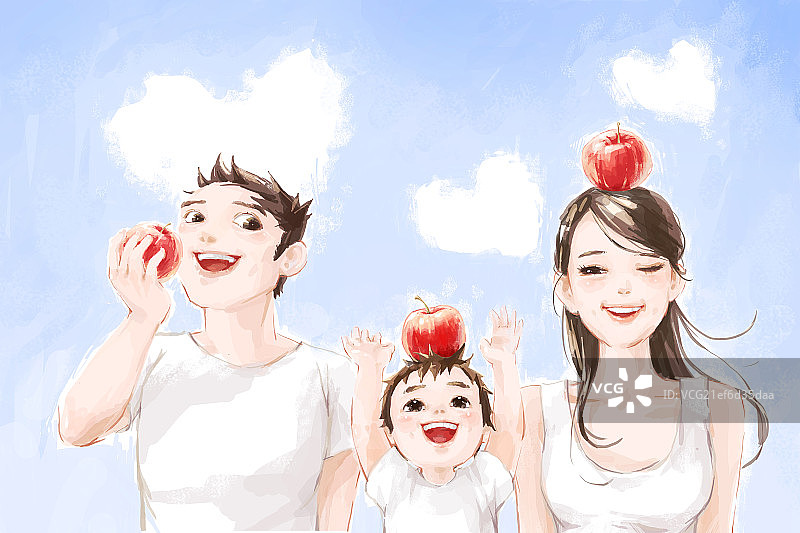 快乐一家人和红苹果图片素材