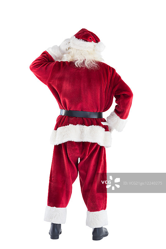 圣诞老人在白色的背景上抓耳挠腮图片素材