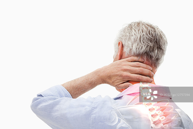 突出脊椎疼痛的男人的数字合成图片素材