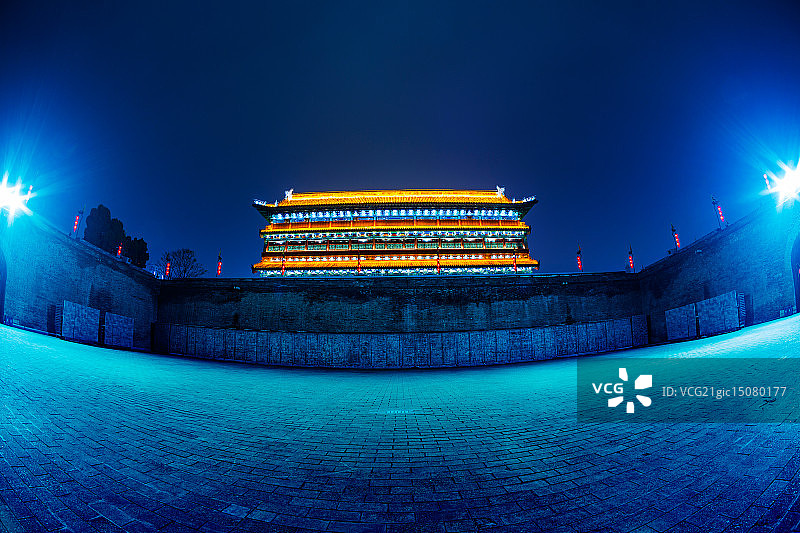 陕西省西安古城夜景图片素材