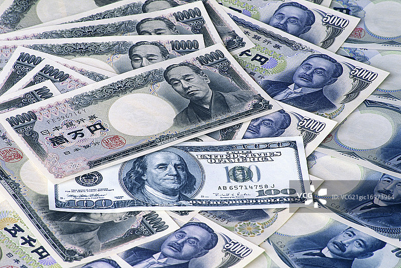 美国和日本的纸币图片素材