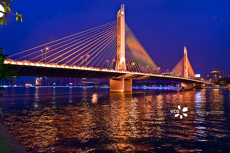 中国广州海印大桥，珠江夜景图片素材