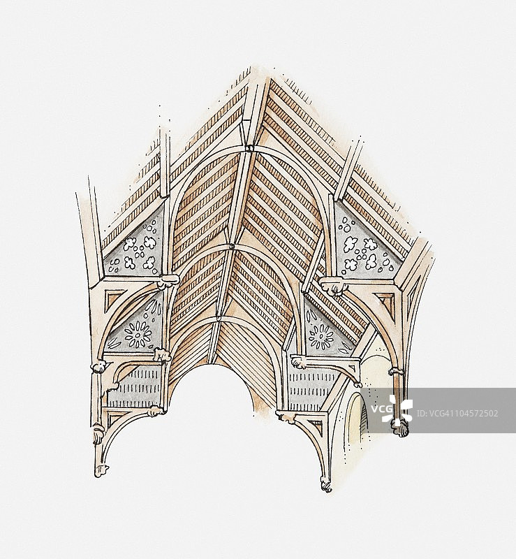 英国诺福克郡特伦奇圣波道夫教堂的锤梁屋顶插图图片素材