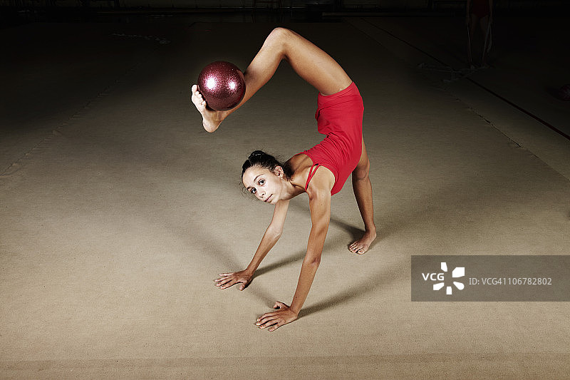 体操，女孩，平衡，球，脚，图片素材