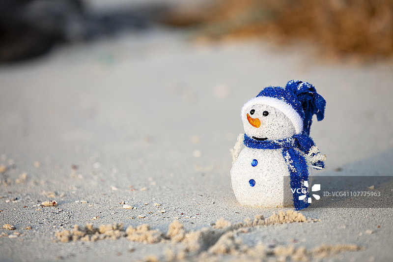 雪人装饰坐在加勒比海滩上图片素材