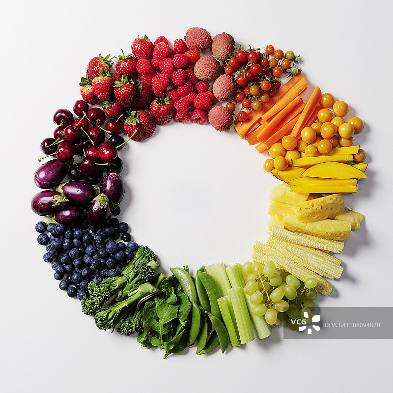 水果和蔬菜颜色轮。图片素材