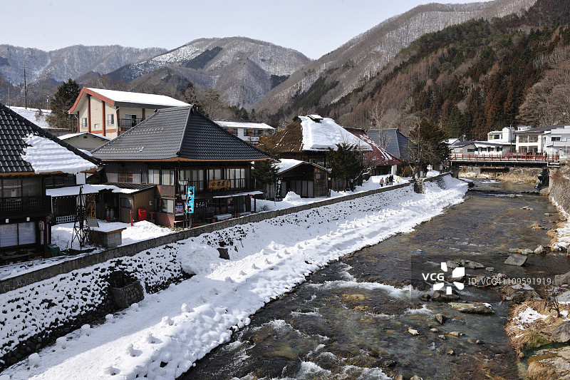 日本本州枥木县冬天的Yunishigawa温泉图片素材