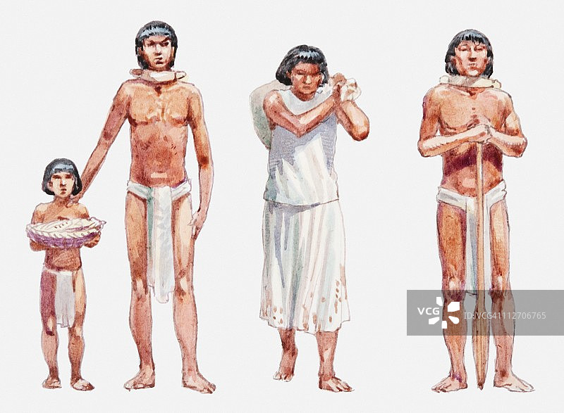 四个阿兹特克奴隶的插图图片素材