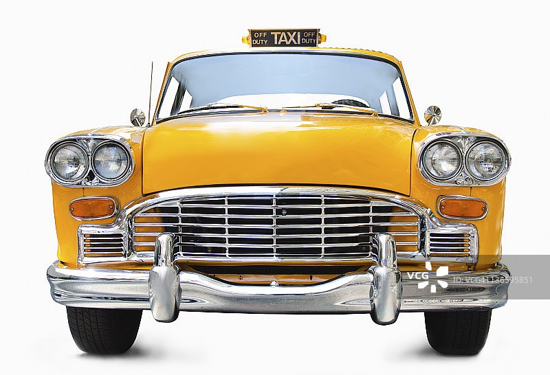 白色背景的经典黄色出租车图片素材