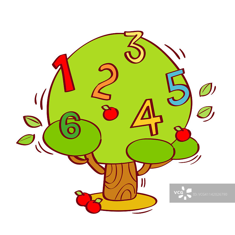 苹果树上的数字插图图片素材