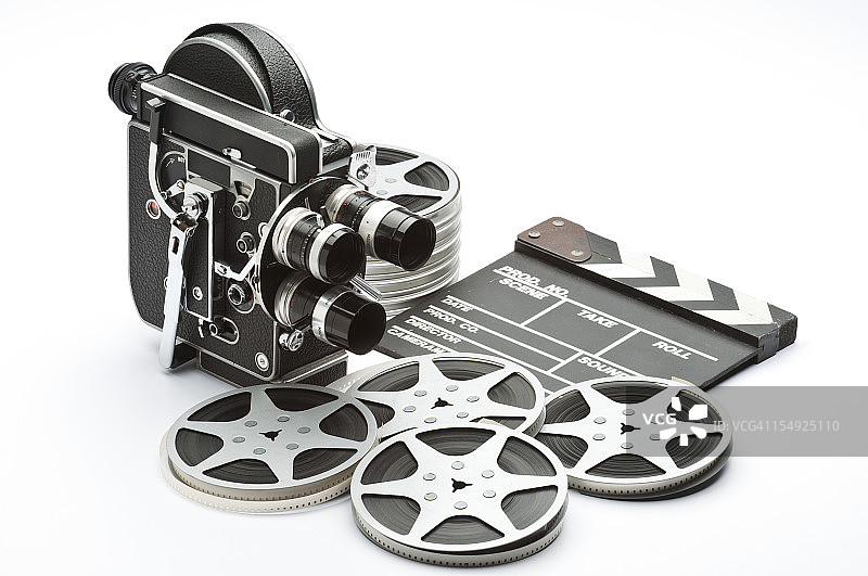 一个老式的带卷轴和计数器的电影摄像机图片素材