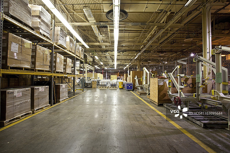 一个堆满货物的繁忙仓库图片素材