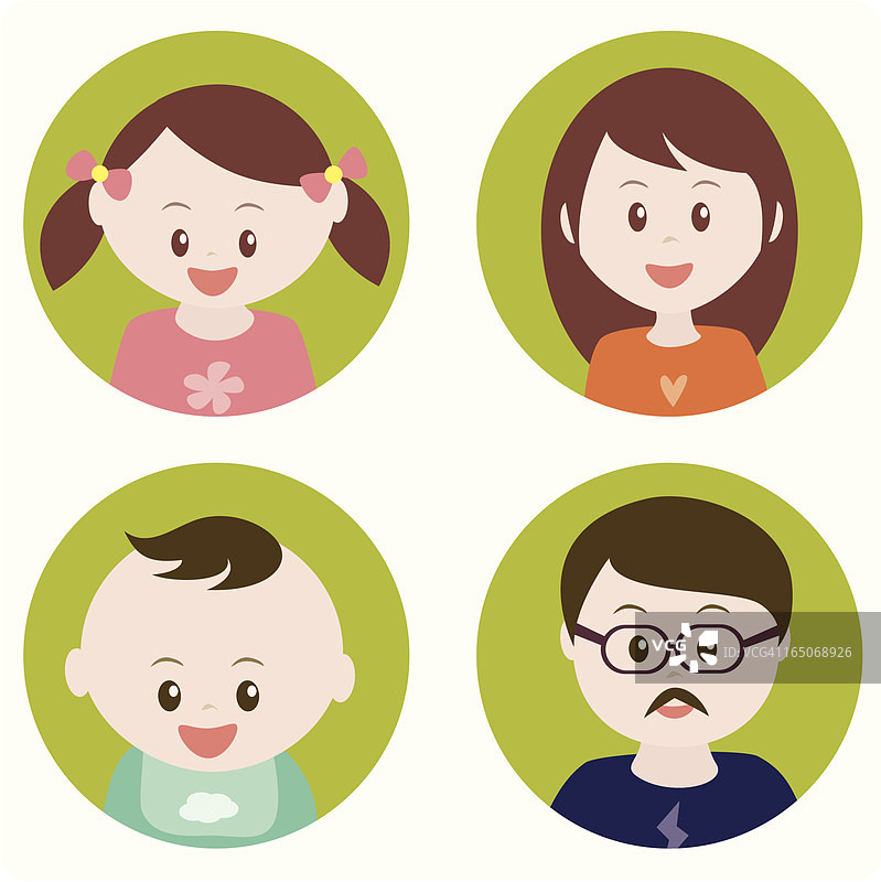 幸福家庭的面孔图标设置图片素材
