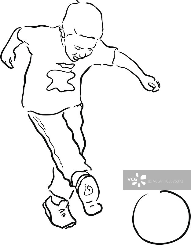 小男孩踢足球-画线图片素材