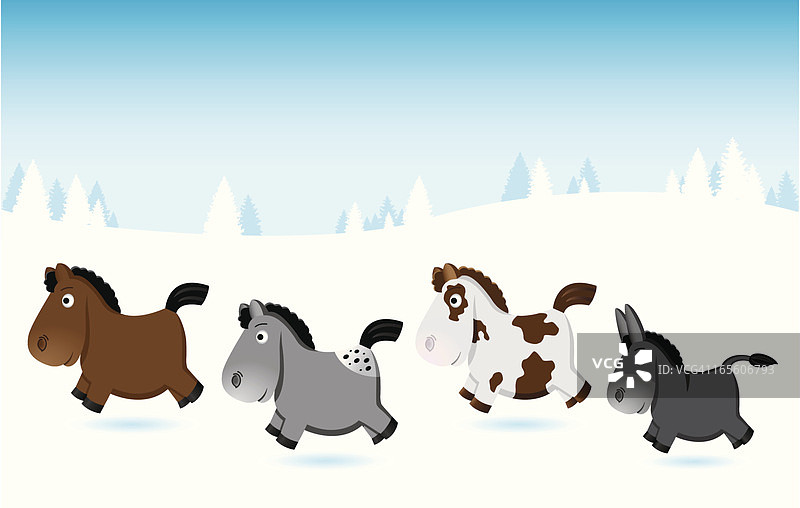 迷你小马和驴子??“冬季图片素材