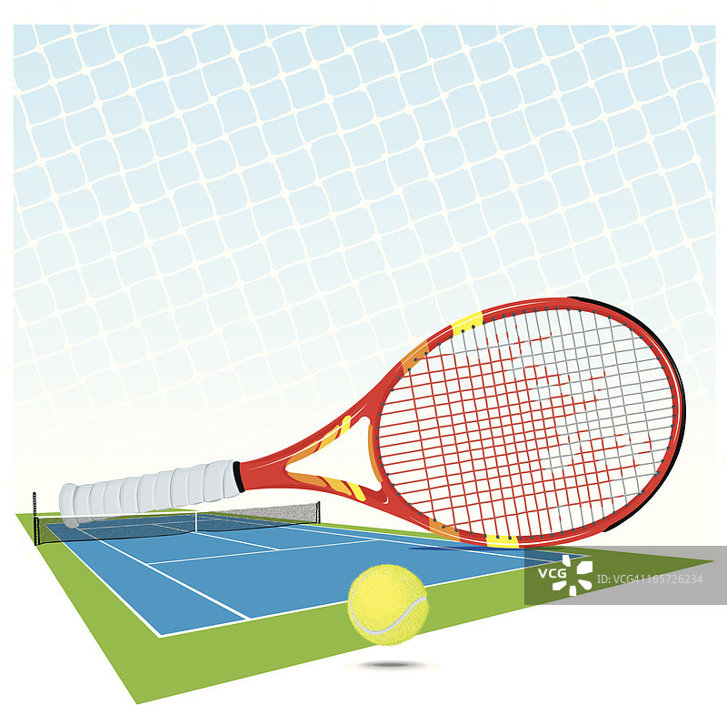 采购产品网球场，运动球拍，球和网图片素材