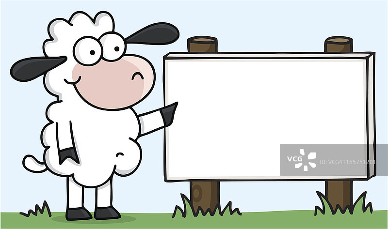漫画羊指着空白标志图片素材