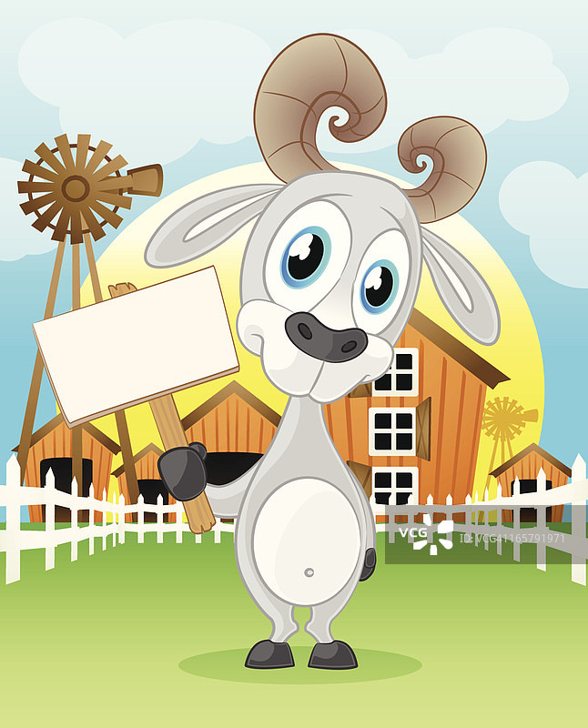 农场里的山羊举着一块空白的牌子图片素材