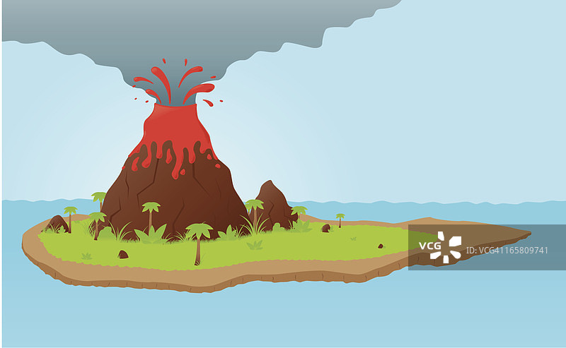 火山在荒岛上喷发图片素材