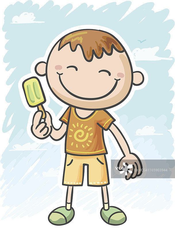小男孩在夏天吃冰棒图片素材