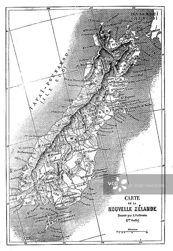 新西兰南岛(Te Wai Pounamu)古地图(法语)图片素材