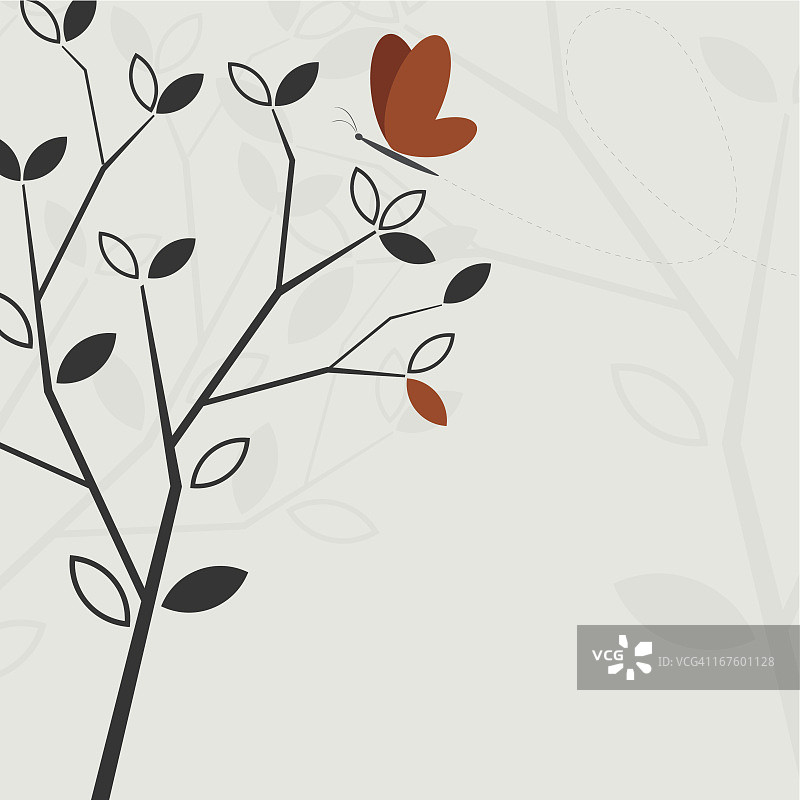 向量树和蝴蝶背景图片素材