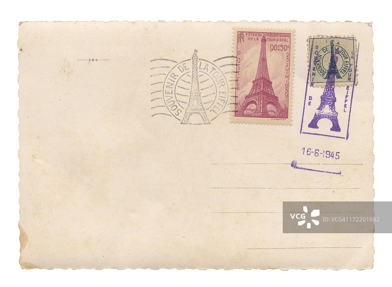 印有埃菲尔铁塔邮票的明信片图片素材