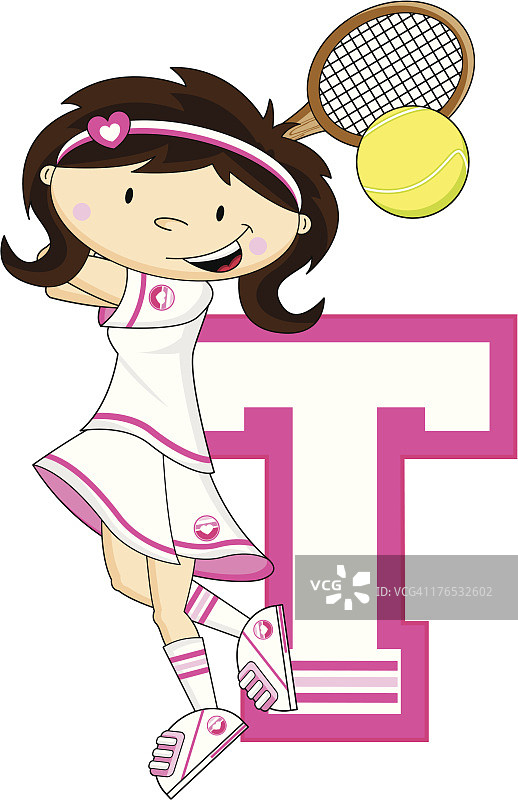 网球女孩学习字母T图片素材