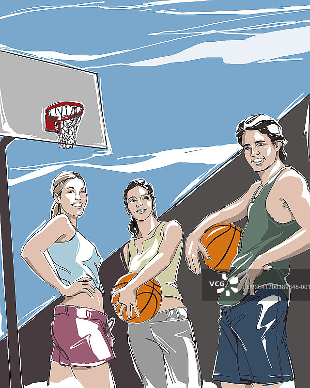 一个男人和两个女人在户外打篮球图片素材