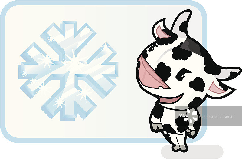 可爱的奶牛与冰晶标志(冷冻乳制品)。图片素材