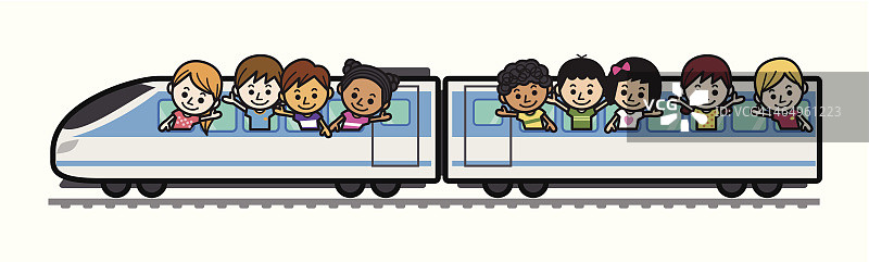 可爱的孩子火车之旅图片素材