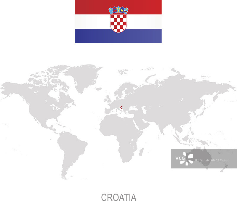 克罗地亚国旗和世界地图上的名称图片素材