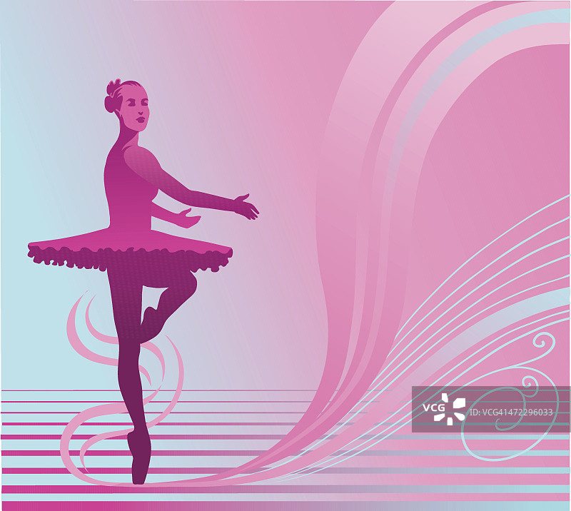 在蓝色和粉红色的背景上跳舞的芭蕾舞者图片素材