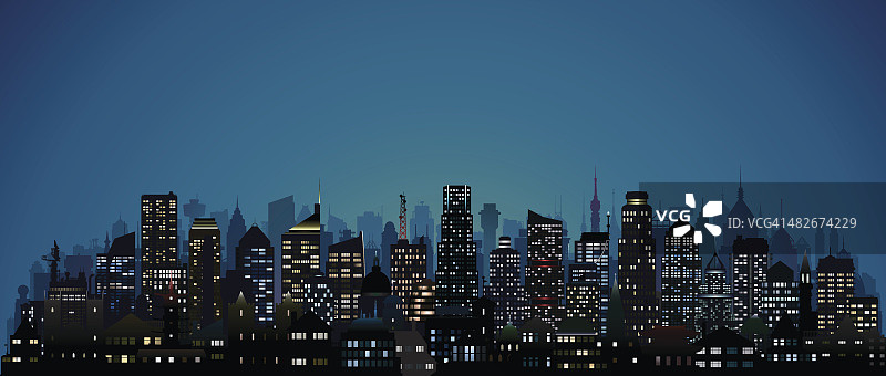 夜晚的城市(123座高度精细的建筑)图片素材