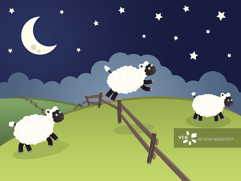 羊在滚动的夜景中跳过篱笆图片素材