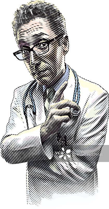 一个医生听着并做手势的插图图片素材