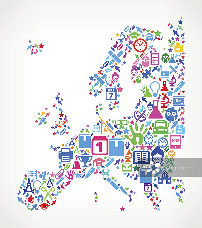 欧洲关于学校和教育的图标模式图片素材