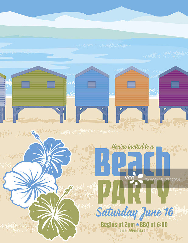 夏日海滩派对邀请与海洋和沙子美元图片素材