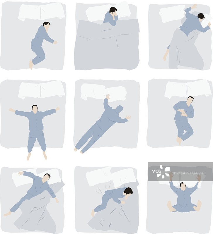 男人在床上睡觉的各种姿势图片素材