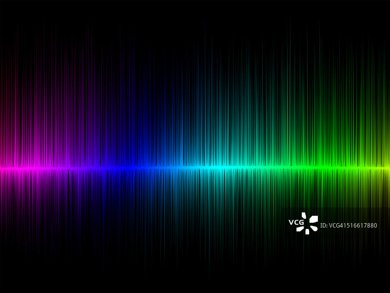 彩虹无线电波:渐变多色频率线在黑色上的插图图片素材