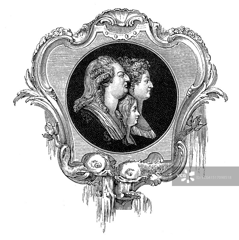 路易十五的古董插图，玛丽·安托瓦内特图片素材