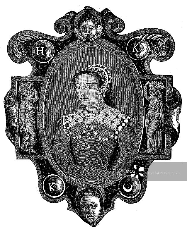 古董插图凯瑟琳德美第奇，法国女王图片素材