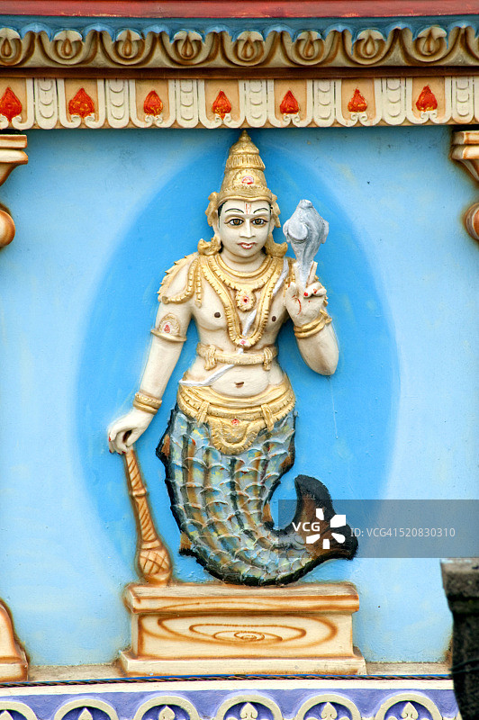 Dashavtar vishnus化身matsya，在阿恩，萨塔拉，马哈拉施特拉邦，印度雅迈庙的墙上图片素材