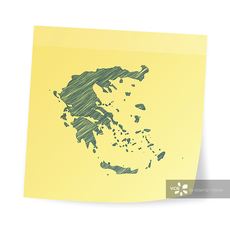 希腊地图上的便利贴带有潦草的效果图片素材