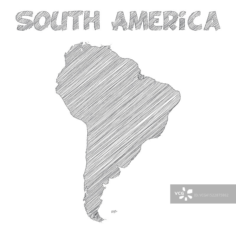南美洲地图手绘在白色背景上图片素材