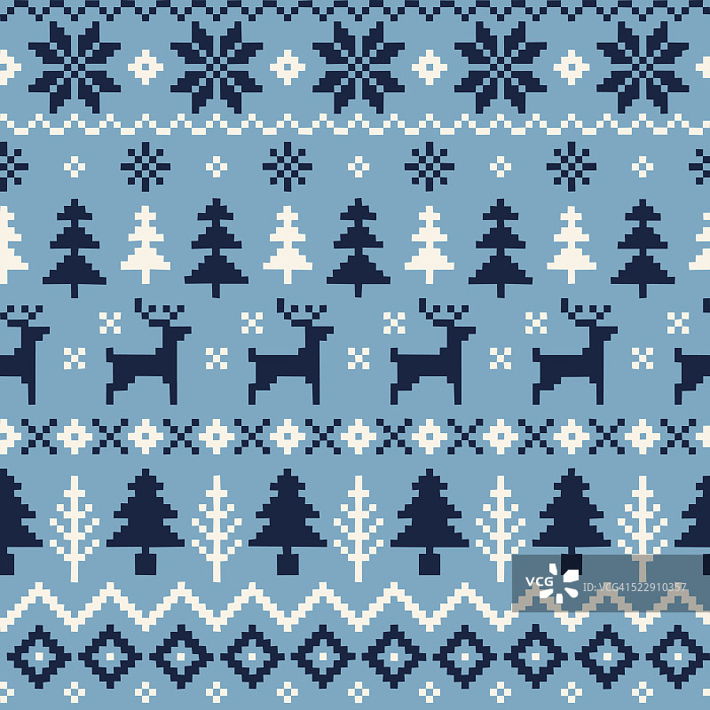 手工无缝圣诞图案与驯鹿，圣诞树和雪花图片素材
