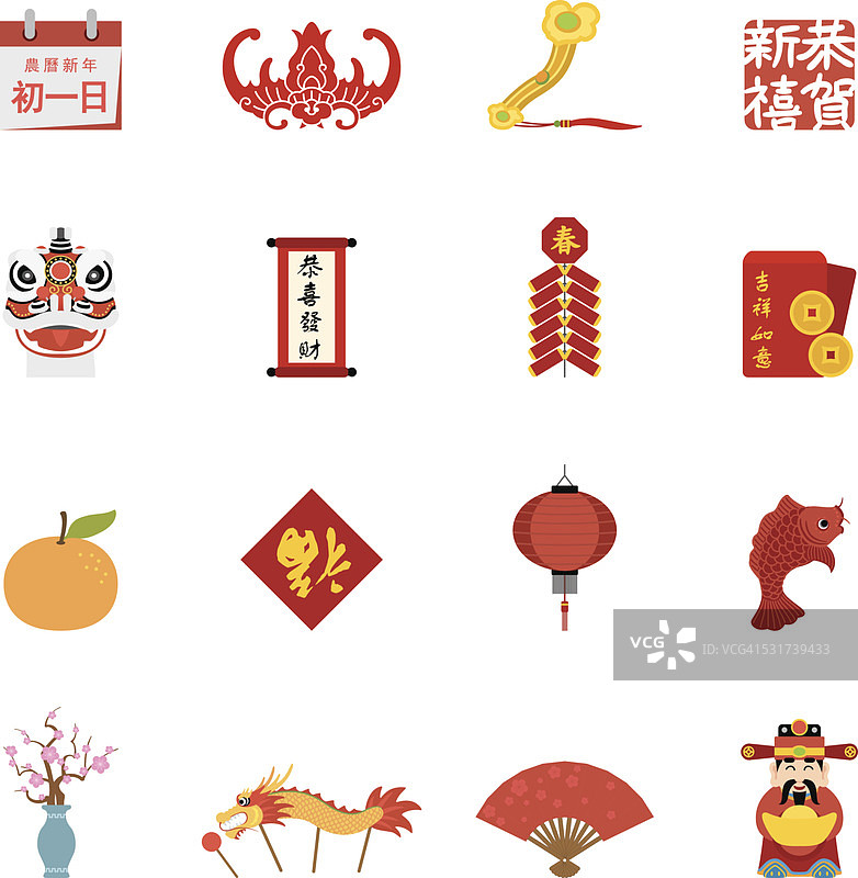 扁平的中国新年图标| Simpletoon系列图片素材