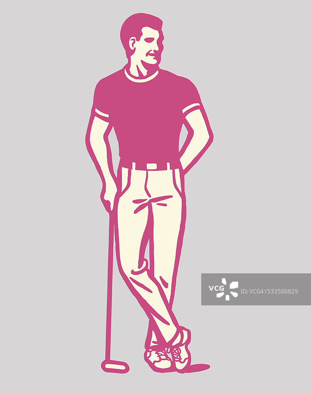 男子与高尔夫球杆摆姿势图片素材
